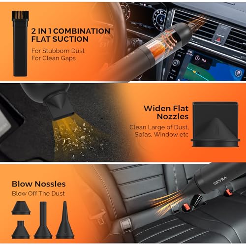 Zevra Portable Car Vacuum Cleaner 20000Pa – Rechargeable Cordless Handheld Vacuum & Air Duster, 6-in-1 High Suction Cleaner with 5 Nozzles for Car, Home & Office