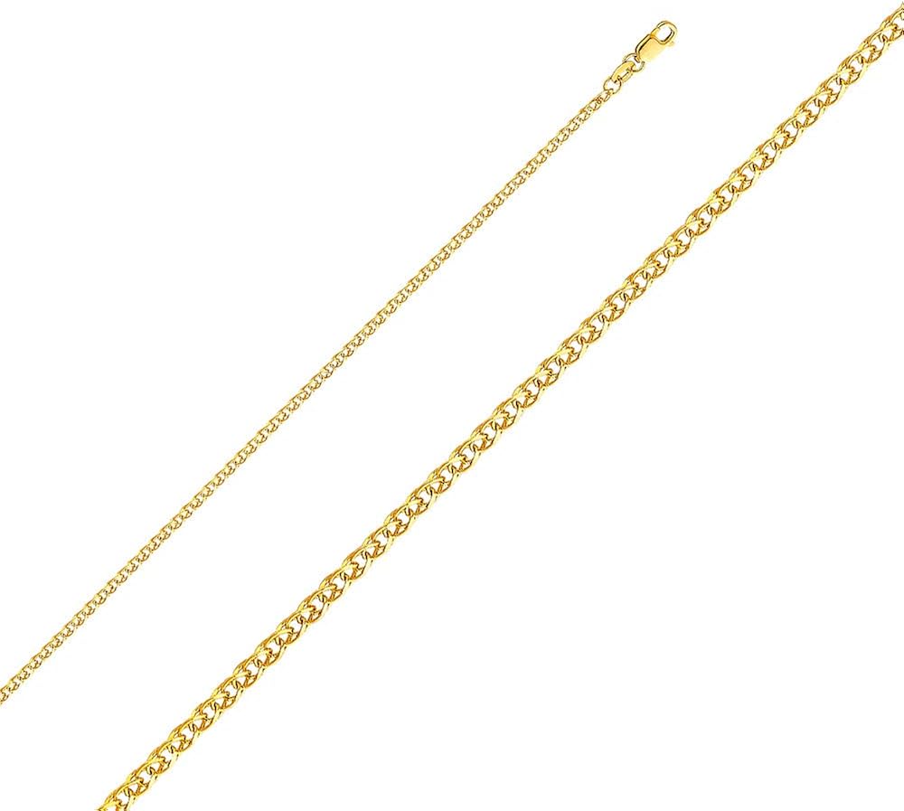 Wellingsale 14k Yellow Gold Polished Solid 2mm Flat Open Wheat Chain Necklace - 20": Jewelry