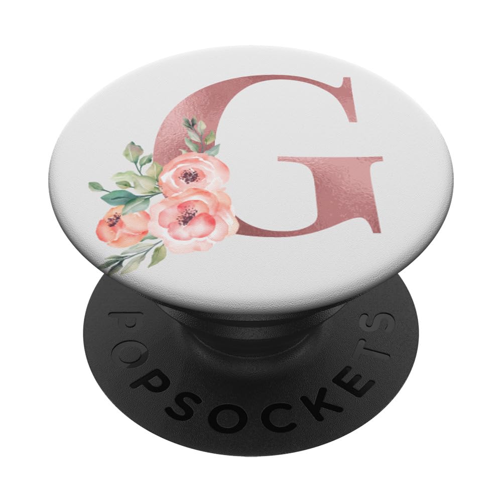 PopSockets Monogram Letter G Rose Pink Flowers Design for girls floral PopSockets PopGrip: Swappable Grip for Phones & Tablets