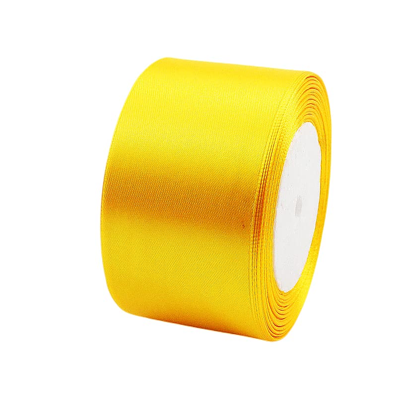 50mm Wide Golden Yellow Ribbon for Crafting, 23M 2Inch Double Sided Golden Yellow Fabric Ribbon Presents Ribbon Satin Ribbon Large Thick Ribbon for Gift Wrapping Wedding Car Sewing Floral Xmas