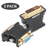 DVI-I to VGA Adapter, Benfei 2 Pack DVI 24+5 to VGA Male to Female Adapter with Gold Plated Cord