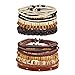 Jusnova 5-12 Pcs Leather Bracelet for Men Women Wooden Beaded Bracelets Cuff Adjustable