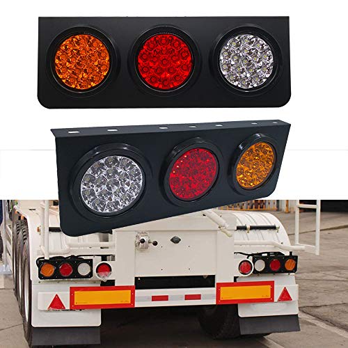 TKD 3 in 1 (Amber,Red,White) LED Truck/Trailer Tail Lights with Iron Bracket Base – Waterproof DC10-30V 48-LED Tail Light Bar for Turn/Signal/Running Lamps Fits Any Truck/RV/Camper/Trailer etc(2 PCS)