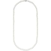 14K Gold White Freshwater Cultured Pearl Necklace, AAA Quality 24" Strand Pearls Necklace with Clasp, Princess Choker Necklace for Brides