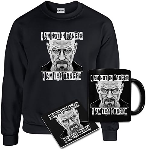 Mens Printed I am The Danger Breaking Bad Inspired Sweatshirt Mug Coaster Gift Set