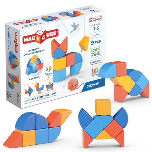 Geomag Magicube 9pcs Magnetic Blocks - Magnetic Building Blocks for Toddlers 1-3, Montessori Toys for 1+ Year Old, Autism Sensory Product, Magnets for Kids