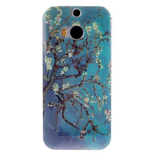 For HTC One (M8) , ivencase Peach Blossom Flower Ultra Slim Pattern Soft TPU Gel Texture Ultra Thin [Flexible] Bumper Protective Rear Skin Case Cover Perfect Fit for HTC One (M8) / HTC One (M8) CDMA + One 