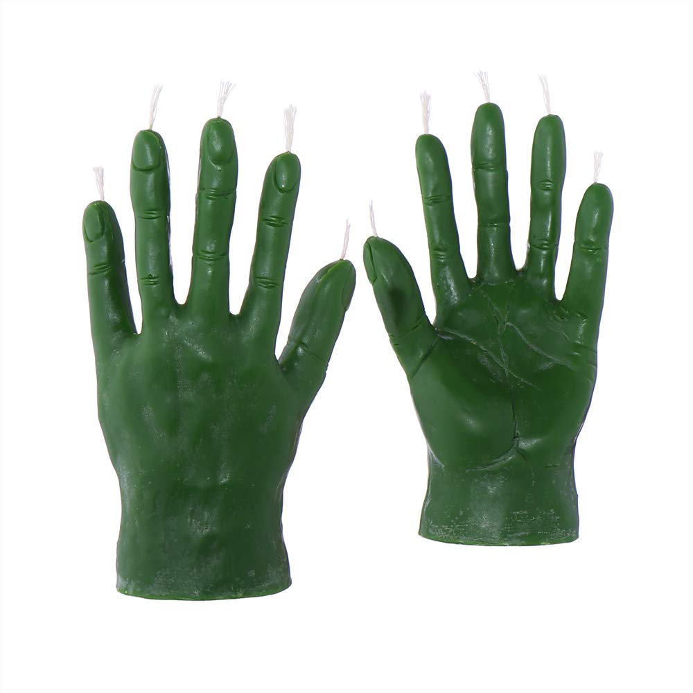 NKlaus - 2X Beeswax Rumeshand - Green Candle - Handmade Figurine Candle Gothic Skull Halloween Ritual Candle Hand Drip Candles 36324