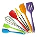TTLIFE Silicone Spatula Utensil Kitchen Colorful 7 Pieces With Turner, Slotted spoon, Ladle, Spoon, Spoon Spatula, Spooula, Spatula, Basting brush for Cooking/Baking/BBQ