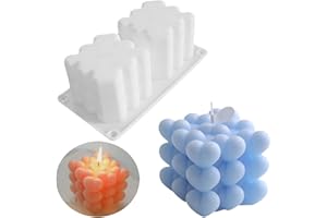 LSLEVA 2 Cavity Heart Bubble Cube Silicone Candle Mold, DIY 3D Geometric Bubble Mold for Candle Making Resin Soap, Overlapping Heart Molds for Valentine's Day Gifts Home Decor