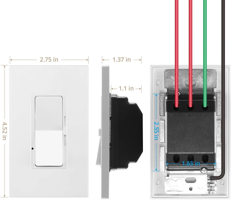MLLIZH Dimmer Switch for Dimmable LED, CFL and Incandescent Bulbs, 3-Way/Single-Pole, 600 Watt max, Screwless Wall Plate Included: Industrial & Scientific