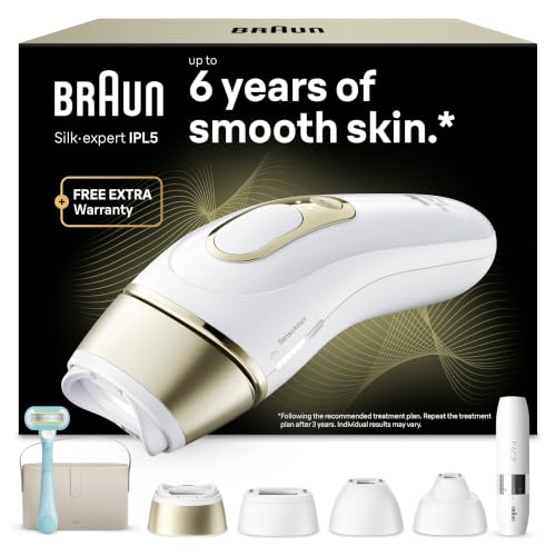 Braun IPL Silk·Expert Pro 5, At Home Laser Hair Removal, Permanent Hair Reduction, with Vanity Case, Mini Face Hair Remover, Venus Razor, 4 Attachment Heads, PL5442
