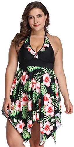 sanatty Women's Plus Size Swimsuit Floral Printed Swimwear Two Pieces 2XL-6XL