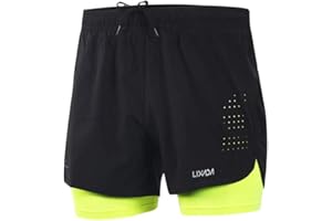 Lixada Men's 2-in-1 Running Shorts Quick Drying Breathable Active Training Exercise Jogging Cycling Shorts with Longer Liner