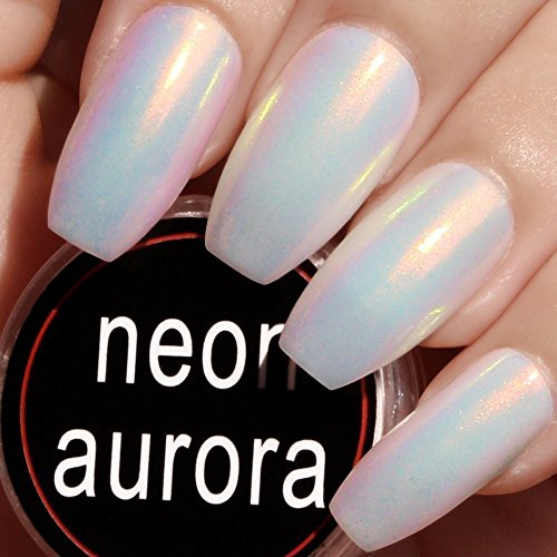 Premium White Nail Pigment Powder, Neon Aurora/Mermaid Chrome/3D Pearl Mirror Effect Nail Polish Powder for Nail Art Design