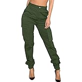 Women's Cargo Jogger Camo Pants with Pockets High Waist Slim Casual Tapered Camouflage Combat Hiking Pants