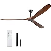 DefinElegant 88" Ceiling Fan, Extra Large No Lights, 3 Wood Walnut Blades, DC Motor, Reversible Propeller Outdoor Ceiling Fan