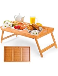Moclever Breakfast Tray Table with Folding legs - Serving tray bamboo - dinner trays, tea tray, bar tray, bed trays for eating or any food tray - good for parties, Reading, Laptop, Working or bed tray