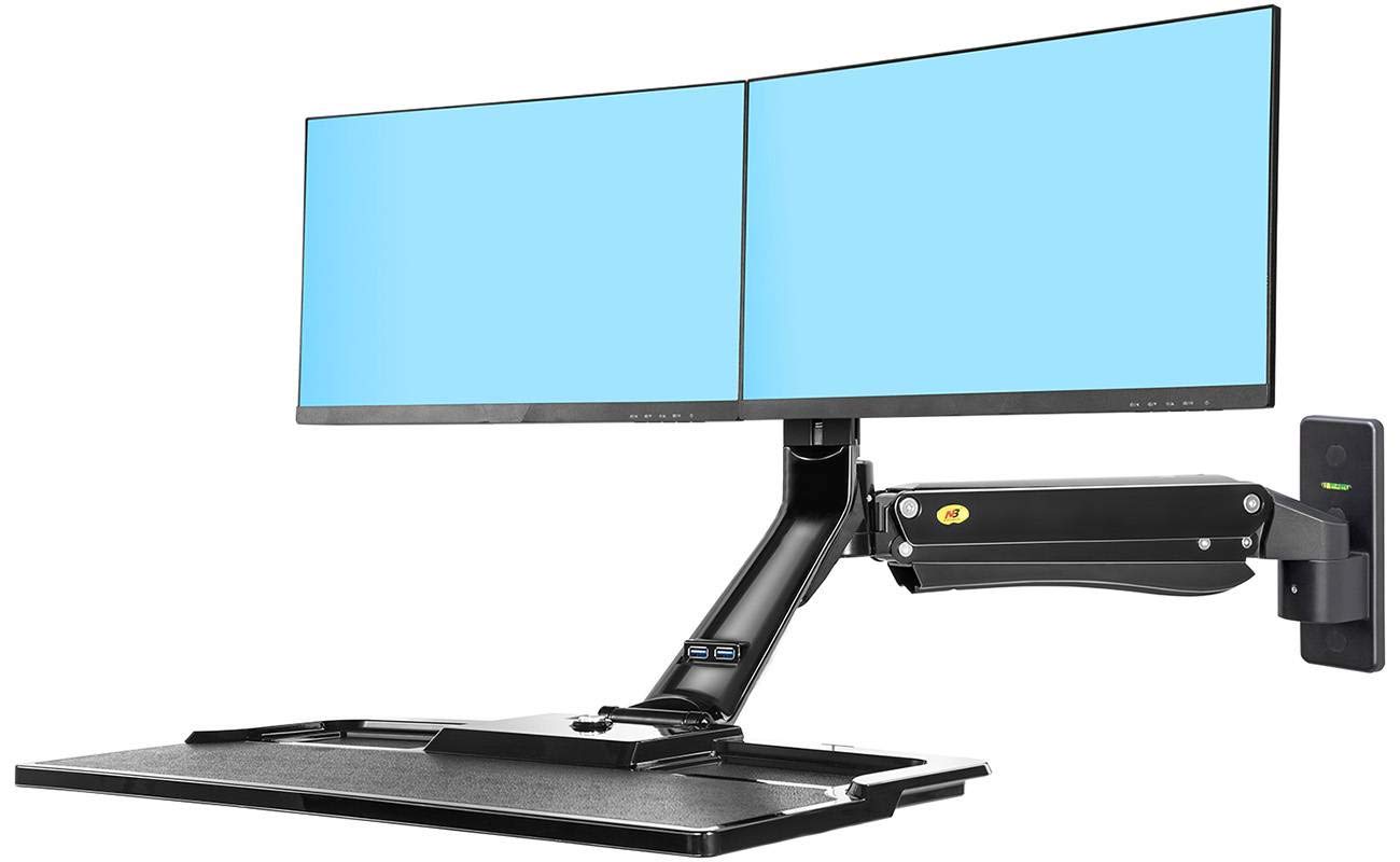 Buy NB Wall Mount Dual Monitor Arms & Keyboard Laptop Tray TV Stand