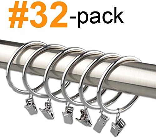 32-pack 1" Metal Curtain Rings with Clips (Silver)