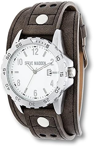 Steve Madden Mens Watch with Detachable Leather Band Silver / Grey