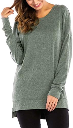 TSING Women's Long Sleeve Crewneck Casual Side Split Loose Pullover Tunic Tops (Green,XL)