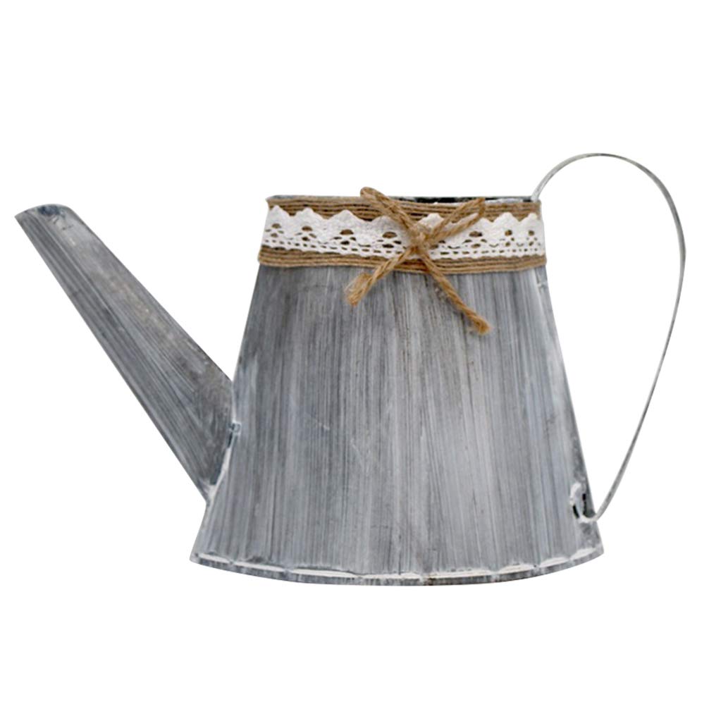 VOSAREA Galvanized Planters Pitcher Farmhouse Style Watering Can Vase for Wedding Party Home Decoration (Grey)