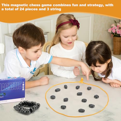 Magnetic Chess Game,24 Stones, 3 String & Portable Storage Bag, Strategy Board Game for Family Night, Use for Kids Adults (Age 9+)