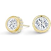 Anbamahong Moissanite Halo Earrings Lab Created Diamond 18K White Gold Plated 925 Sterling Silver Studs for Men Women Jewelry Gifts