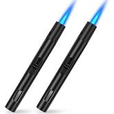 LcFun 2 Pack Torch Lighters Refillable Butane Lighter with Visible Fuel Window, Windproof Adjustable Jet Flame Long Lighters Matches for Candle, Grill, BBQ, Camping, Fireworks (Butane NOT Included)
