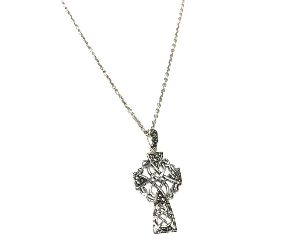 Strictly Gifts Ladies Sterling Silver Marcasite Celtic Cross on a 46cm Oxidised Necklace Chain