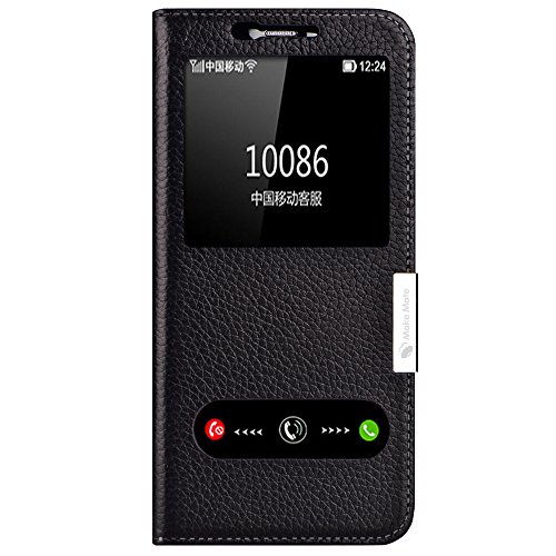 Samsung Galaxy S8 Plus Case Ultra Thin Flip Genuine Leather Samsung Galaxy S8 Plus Cover Case Window View Stand Feature Magnet Closure Phone Case for Samsung Galaxy S8 Plus by Make mate (Black)