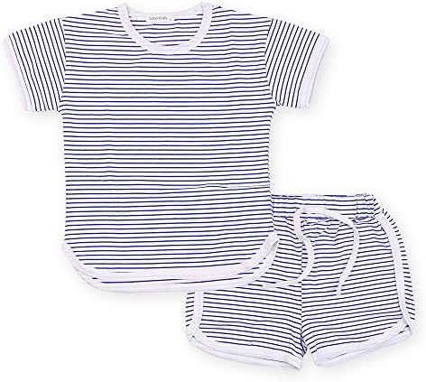 YOUYU Baby Boys 2 Pieces Tee and Shorts Clothing Set Striped Blue Color Outfit for Summer (4T/4-5YRS)