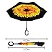 Double Layer Wind-Proof, UV Proof Reverse Folding Inverted Umbrella Travel Umbrella with 'C' Shape Handle and Carrying Bag, Sunflower