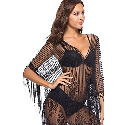 Women Bikini Swimwear Cover Up Lace Floral Mesh Hollow Sleeveless Bathing Suit Beachwear Swimsuit Dress Sale (L, White)
