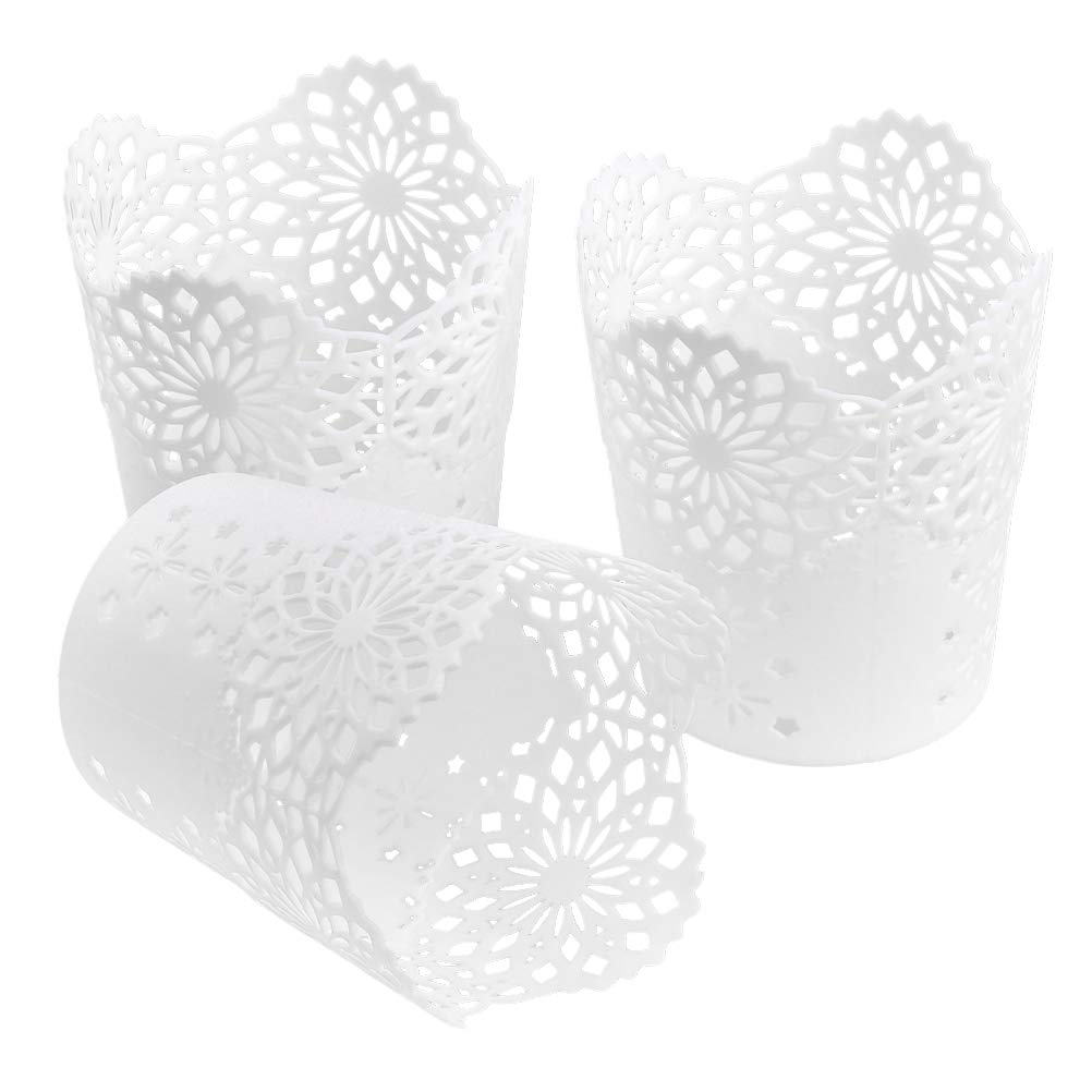CENBEN 3 PCS Plastic Flower Hollow Pencil Holder Pen Pots, Desk Mesh Pen Cup Makeup Brush Holder Storage Organizer for Office Home Classroom Stationary Supplies and Cosmetics (White)