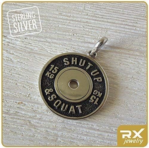 Weightlifting Gifts for Her and for Him Workout Jewelry Weight Plate Charm Necklace Barbell Pendant for Powerlifting Athlet Sterling Silver Bodybuilding Motivation Shut Up & Squat Breathe Later