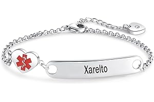 NARTGO Heart Medical Alert ID Bracelet for Women Emergency First Aid Health Alert Stainless Steel Adjustable Chain Bracelets