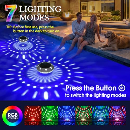 AearKing Floating Pool Light with Remote Control, Top and Bottom Color Solar Pool Light, LED Pool Light with RGB Dynamics, IP68 Waterproof Floating Pool Lamp IP68-2 Pieces