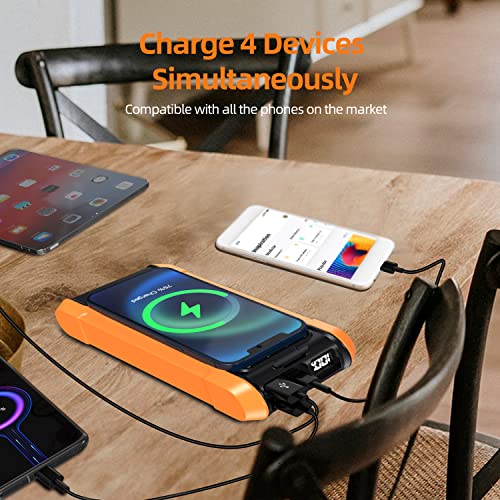 PD 25W Solar Power Bank, 30000mAh Solar Charger with 4 Outputs & 3 Inputs, External Backup Battery with Digital Display, LED Flashlight for iPhone, Tablet, Samsung and Outdoor Camping