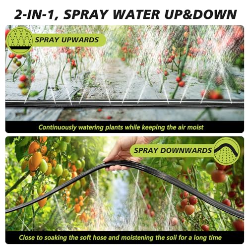 Apgooface Sprinkler Hose with Holes, Flat Soaker Hose 100 Ft (25 ft 4pack) with Garden Staples and Splitters, Watering Drip Irrigation Hoses for Lawn, Vegetable and Garden Beds (100 ft)