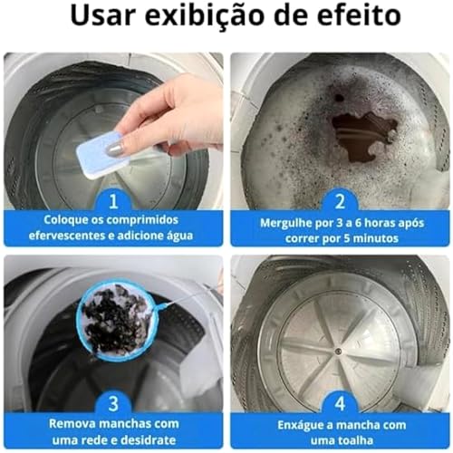 Kit 20 Pastilhas Efervescentes para Limpeza de Máquina de Lavar – Limpeza Profunda Antibacteriana, Remove Mau Cheiro e Resíduos – Fácil de Usar – Compatível com Tampa Frontal e Superior