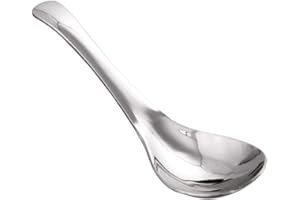 COMIART Stainless Steel Soup Spoon Set of 6, Asian Japanese Chinese Soup Spoons with Deep Bowl, Healthy and Heavy Weight - Di