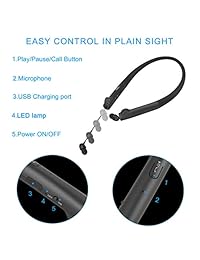 Pianogic HB 905 V4.0   Auriculares inalámbricos con Bluetooth y correa magnética para el cuello, con cancelación de ruido, resistentes al sudor, retráctiles, recordatorio de vibración, Negro