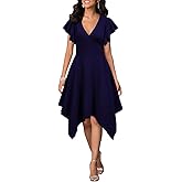 WOOSEA Women's Deep V Neck Formal Dress Hem Asymmetrical A Line Party Cocktail Dress