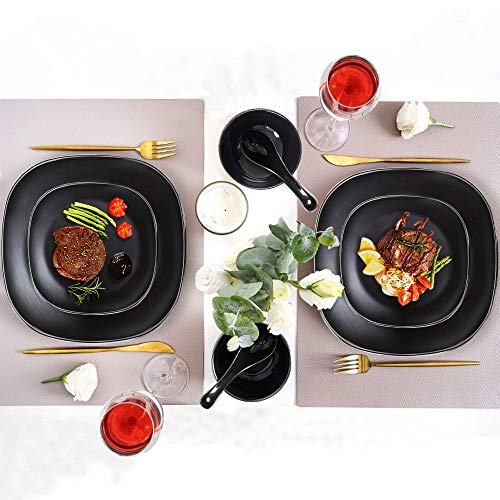 Dinnerware Set 18-piece Black Dishes Sets Service for 6, 11" And 8" Plates 6"(20oz) Bowls Break and Crack Resistant Dish Sets