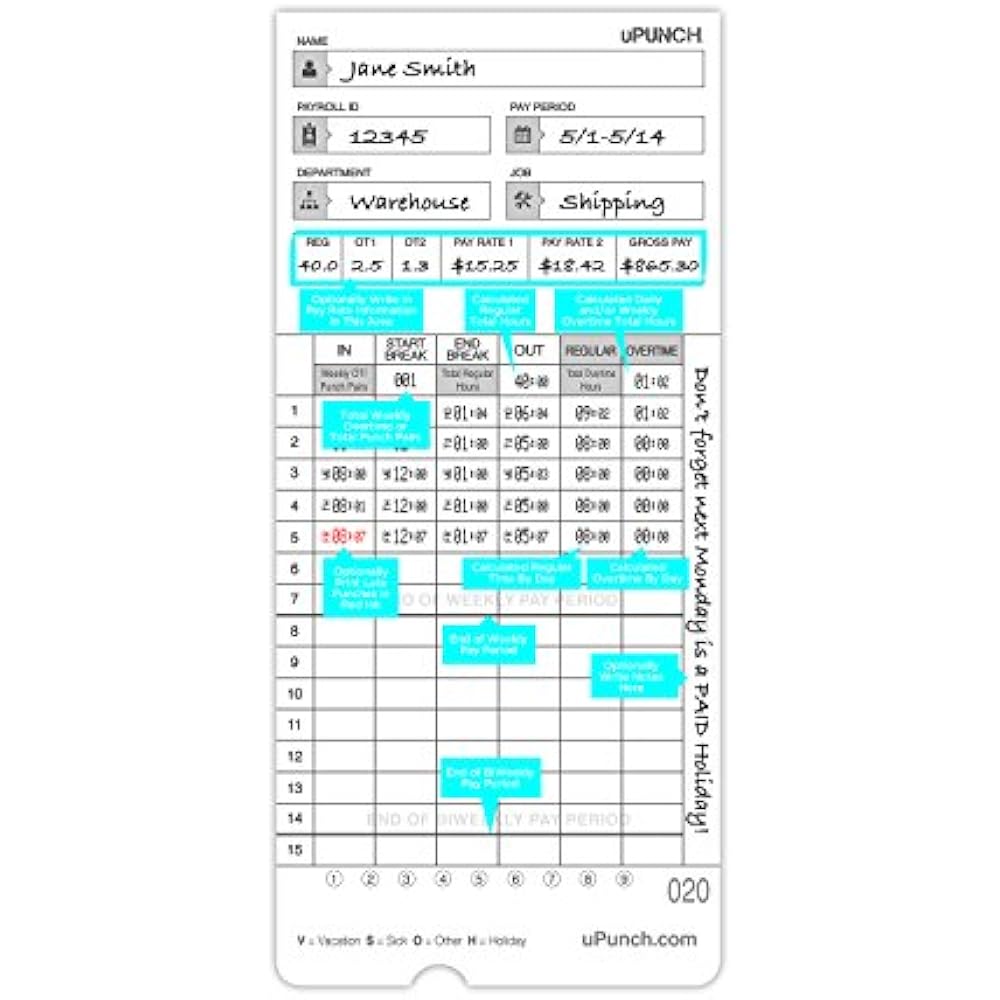100 UPunch Time Cards For HN4000 Office Products 636790798300 EBay