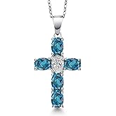 Gem Stone King 925 Sterling Silver London Blue Topaz and Lab Grown Diamond Cross Pendant Necklace for Women | 3.40 Cttw | Gemstone November Birthstone | Oval 6X4MM | With 18 Inch Chain