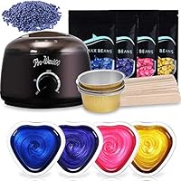 Wax Warmer Hair Removal Kit, Professional Wax Heater Pot Self-Waxing Spa 4 Flavors Hard Wax Beans + 10 Wax Applicator Sticks + 5 Foil Bowl Temperature Setting Electric Wax Heater Home Waxing