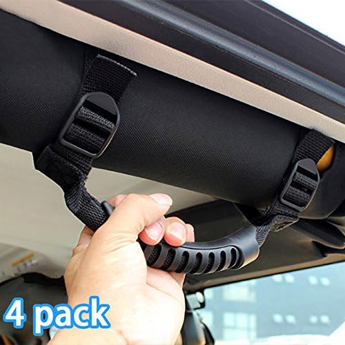 Carmoni 4 X Grab Handles Grip Handle for Roll Bar 1995-2016 Jeep Wrangler Yj Tj Jk JKU Sports Sahara Freedom Rubicon X &amp; Unlimited X 2/4 Door -Black